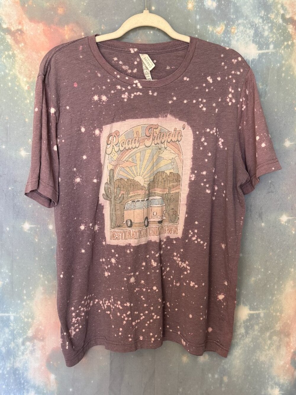 Bella Canvas Road Trippin Bleach Splash Graphic Tee XL Oversized 70s Boho